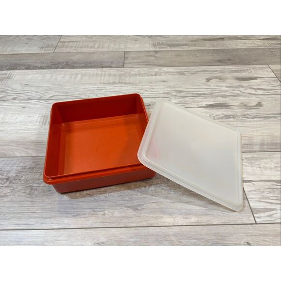 Vintage Tupperware Square Storage Container Paprika Red/Orange Dish with Lid - Picture 1 of 9